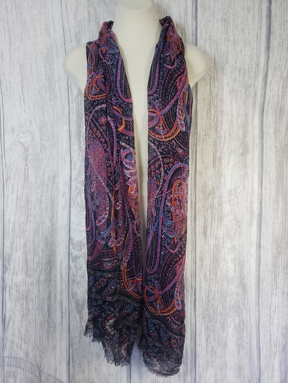 Echo Lannie Tropic Paisley Long Scarf in Purple, Pink & Orange Bohemian 80" NWT